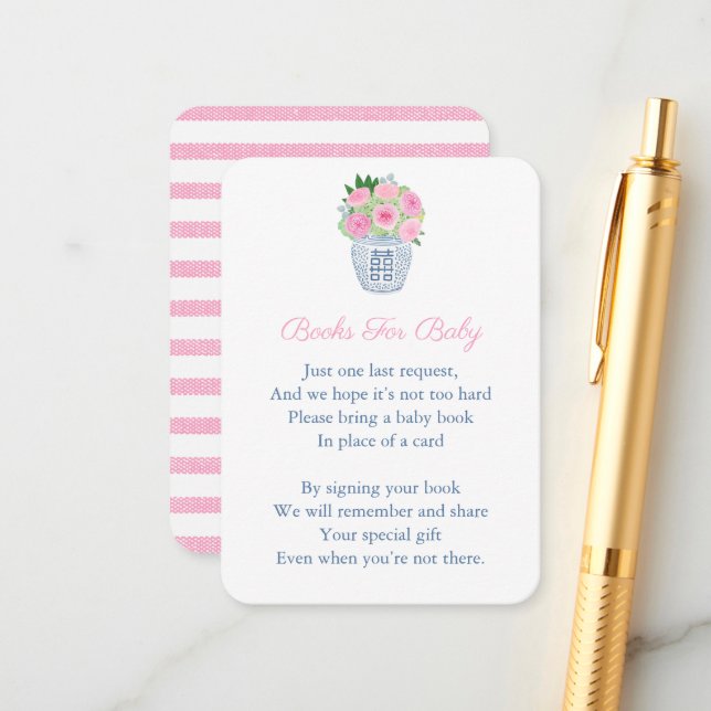 Rosa ros Chinoiserie tar med sig en Bok-babystötar Tilläggskort (Fram/Back In Situ)