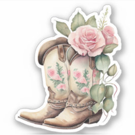 Rosa ros Cowgirl Boots Klistermärken