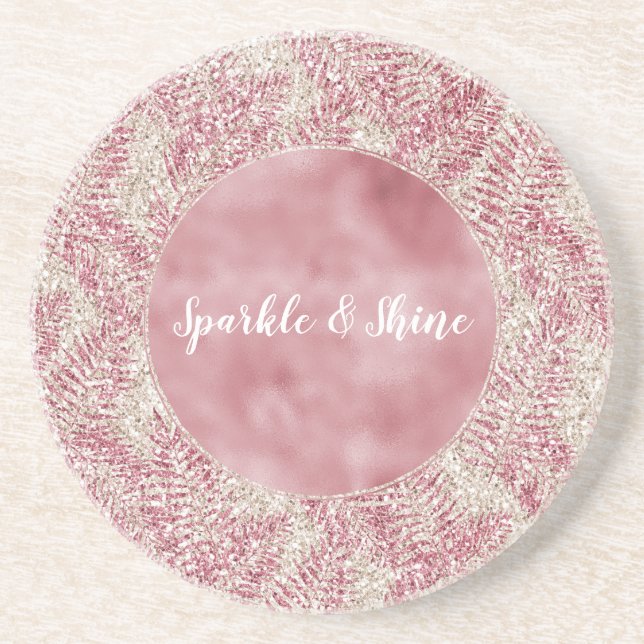 Rosa ros Cream Glitter Glitz Tropical Löv Underlägg (Framsidan)
