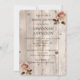 Rosa ros Cream White Wood Möhippa Inbjudningar