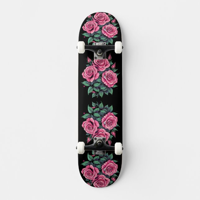 Rosa ros Cute Flowers Mini Skateboard Bräda 18,5 Cm (Framsida)