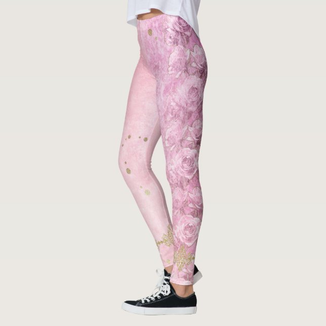 Rosa ros Damask Grunge - Leggings (Vänster)
