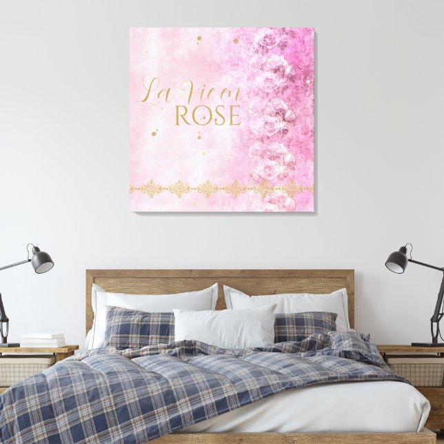 Rosa ros Damask Grunge - Wrapped Canvas (Insitu (sovrum))