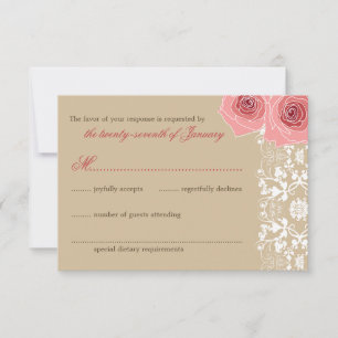 Rosa ros Damask Snöre Elegant bröllop OSA kort