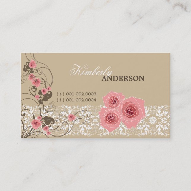 Rosa ros Damask Snöre Fleur Elegant Chic Vintage  Visitkort (Framsida)