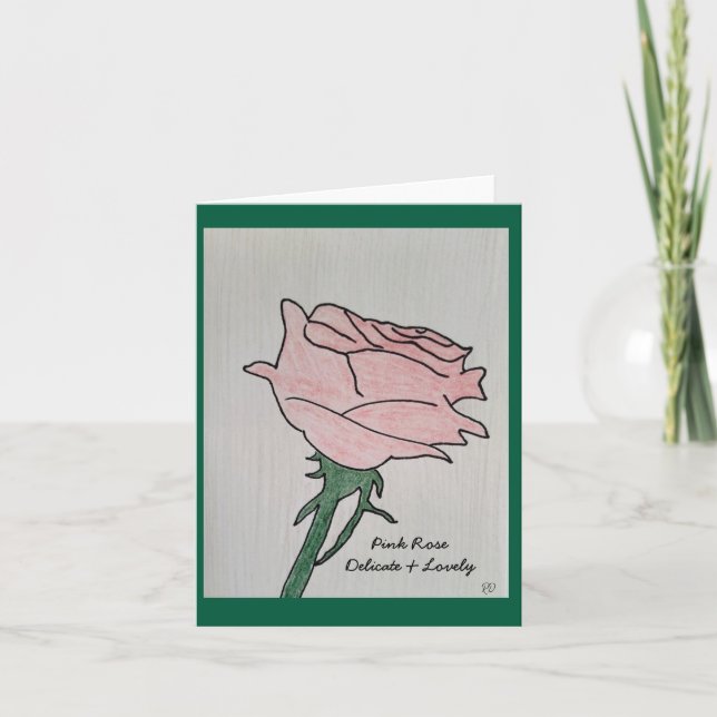 Rosa ros - delikat och blank hälsningskort tack kort (Framsida)