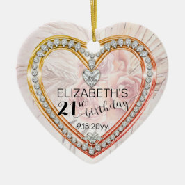 rosa ros |Diamanter 21:a födelsedagen Keepsaké Orn Julgransprydnad Keramik