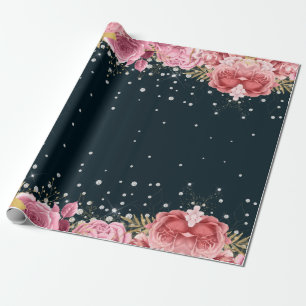 rosa ros diamanter marinblå elegant presentpapper