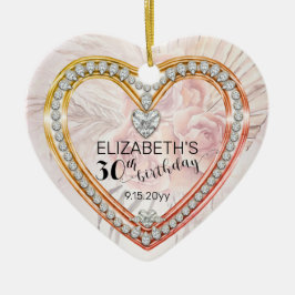 rosa ros |Diamonds 30års födelsedag Keepsaké Julgransprydnad Keramik
