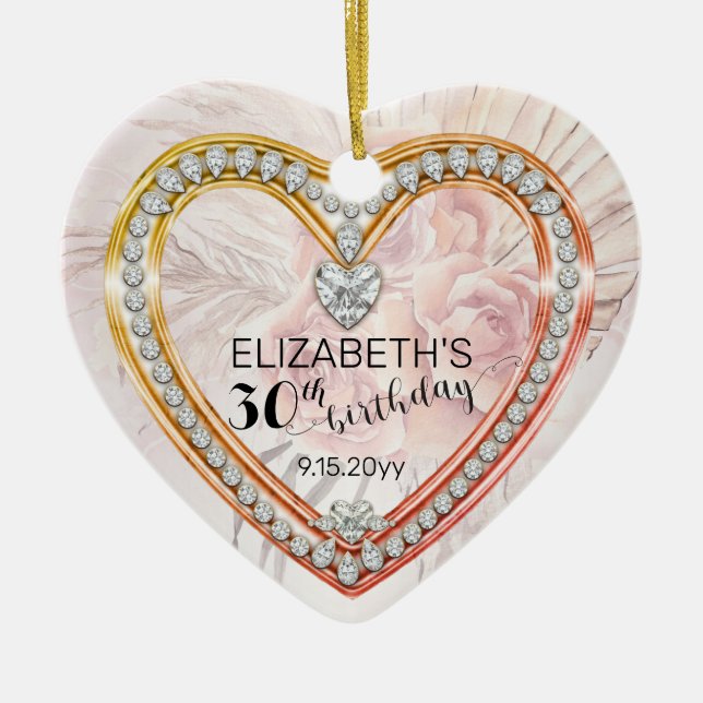 rosa ros |Diamonds 30års födelsedag Keepsaké Julgransprydnad Keramik (Framsidan)