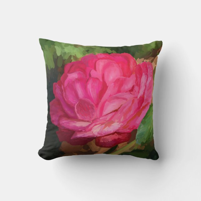 rosa ros digitala oljemålning kudde (Framsida)