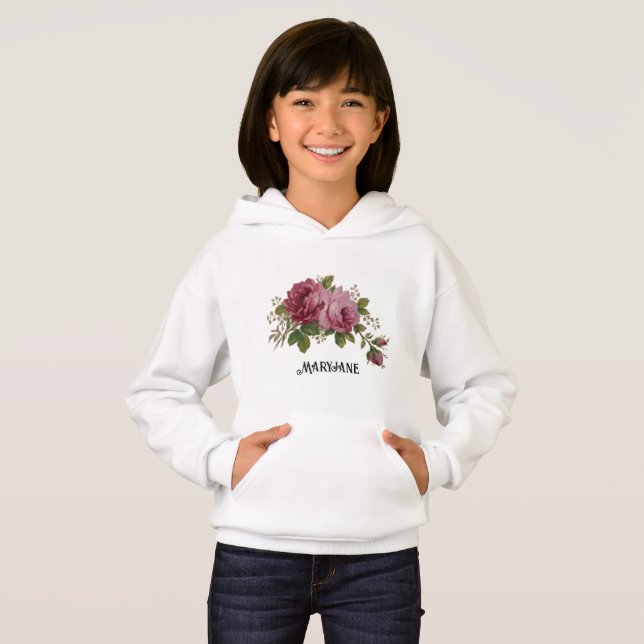 Rosa Ros Elegans Hoodie T Shirt (Hel framsida)