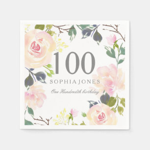 Rosa ros Elegant 100:e Födelsedagsfesten Pappersservett