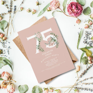 Rosa ros Elegant 75:e  Födelsedagsfesten Inbjudningar