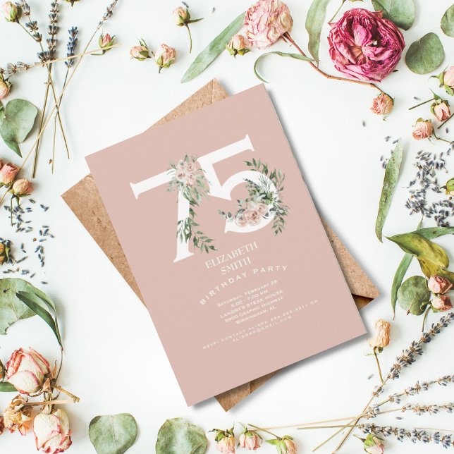 Rosa ros Elegant 75:e  Födelsedagsfesten Inbjudningar (Skapare uppladdad)