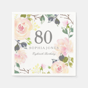 Rosa ros Elegant 80:e Födelsedagsfesten Pappersservett