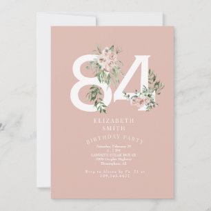 Rosa ros Elegant 84:e  Födelsedagsfesten Inbjudningar