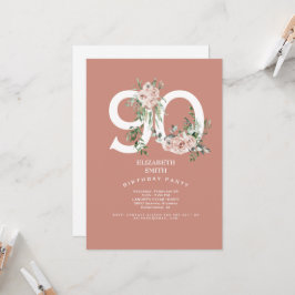 Rosa ros Elegant 90:e Födelsedagsfest inbjudan