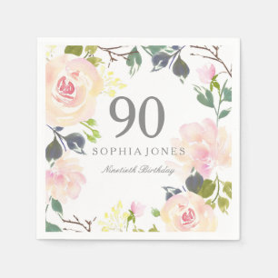 Rosa ros Elegant 90:e Födelsedagsfest Pappersservett
