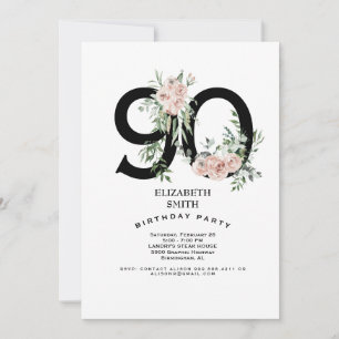 Rosa ros Elegant 90:e vita Födelsedagsfesten Inbjudningar