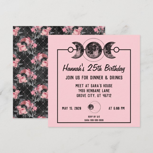 Rosa ros Elegant Bjuddagens inbjudan Celestial (Fram/baksida)