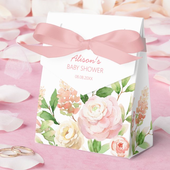 Rosa Ros Elegant Blommig Flick Baby Shower Presentaskar (Skapare uppladdad)