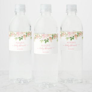 Rosa Ros Elegant Blommig Flick Baby Shower Vattenflaskor Etikett