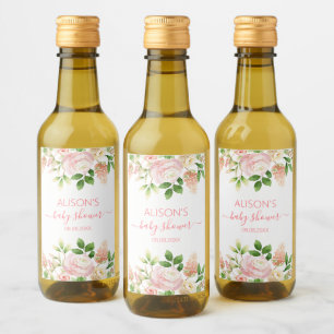 Rosa Ros Elegant Blommig Flicka Baby Shower Mini Vinetikett