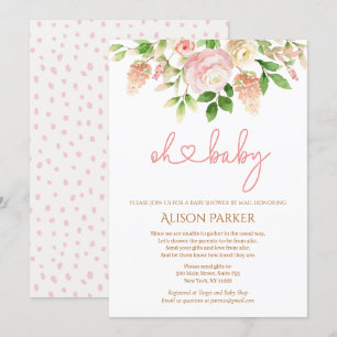 Rosa ros Elegant Blommigt Baby Shower by Mail Inbjudningar