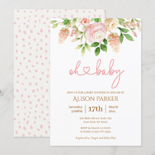 rosa ros Elegant Blommigt Baby Shower Inbjudningar