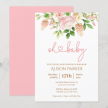 Rosa ros Elegant Blommigt Baby Shower