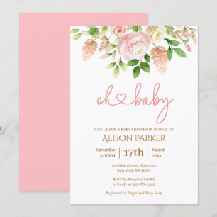 Rosa ros Elegant Blommigt Baby Shower Inbjudningar