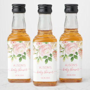 Rosa ros Elegant Blommigt Baby Shower Mini Spritflaskor Etikett