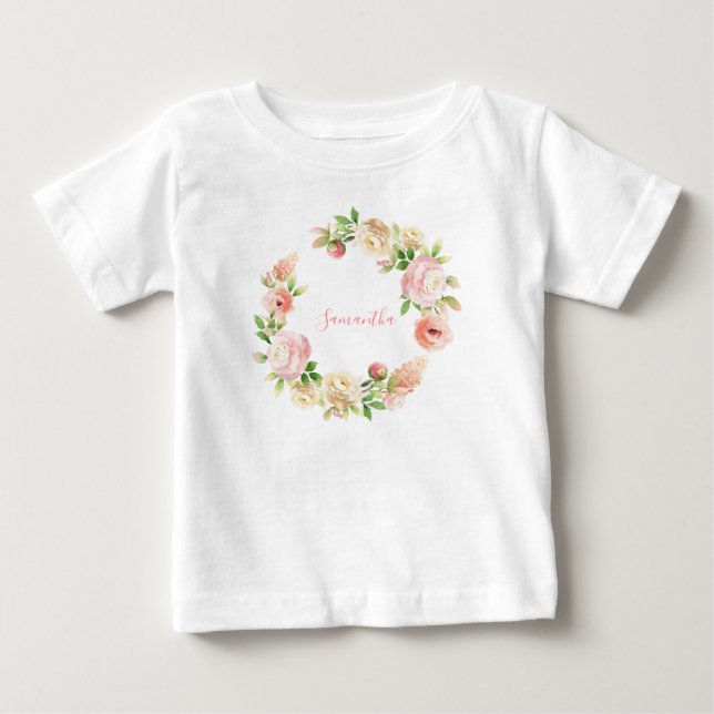 Rosa ros Elegant Blommigt Girl T Shirt (Framsida)