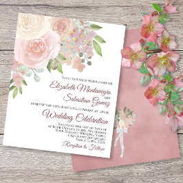Rosa ros Elegant Boho BUDGET-bröllopsinbjudan
