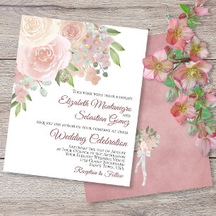 Rosa ros Elegant Boho BUDGET-bröllopsinbjudan