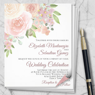 Rosa ros Elegant Boho PAPPER bröllopsinbjudan Flye Flygblad