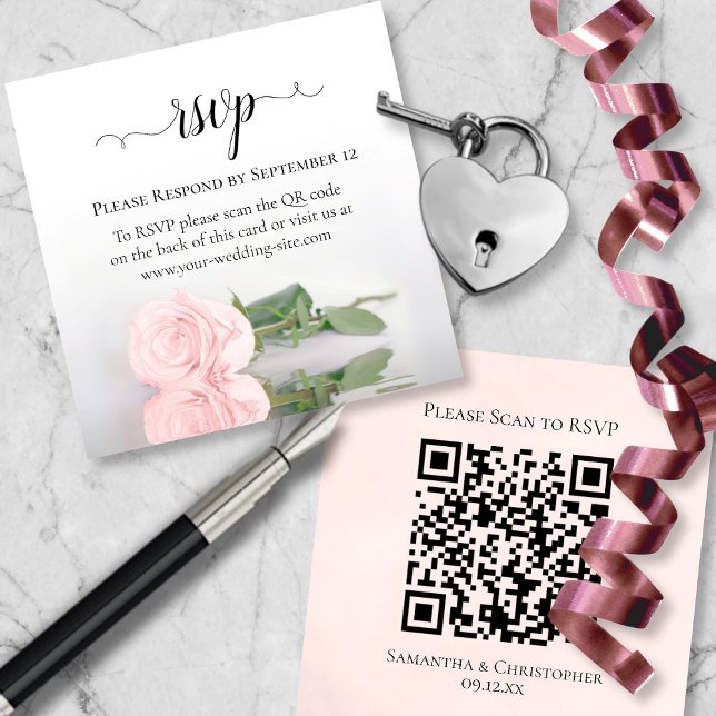  Rosa ros Elegant bröllop OSA QR-koden Tilläggskort (Front/Back)