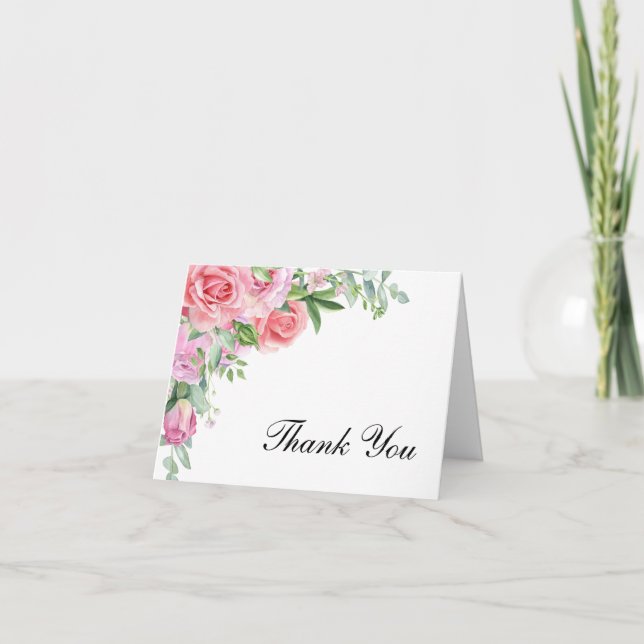 Rosa ros Elegant bröllop Tack Kort (Framsida)