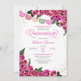 Rosa ros Elegant Fiesta Blommigt Quinceañera Inbjudningar