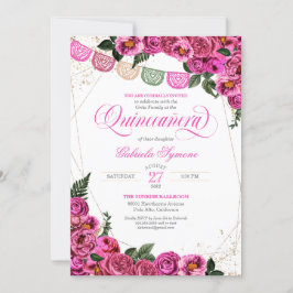 Rosa ros Elegant Fiesta Blommigt Quinceañera Inbjudningar