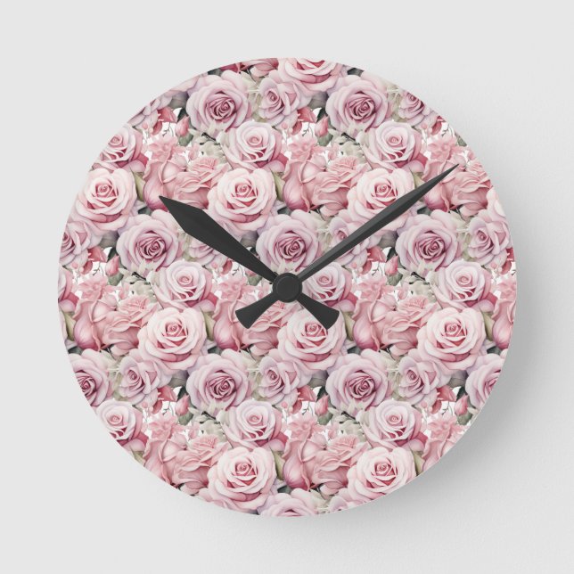 Rosa ros Elegant Maximalist Wall Clock Rund Klocka (Framsida)