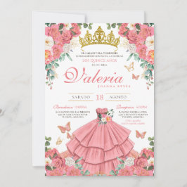 Rosa ros Elegant Princess Butterfly Quinceanera Inbjudningar