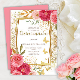 Rosa ros Elegant Spanska Quinceañera Mis Quince Inbjudningar
