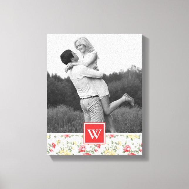 Rosa ros Elegant Tapet | Foto med Monogram Canvastryck (Framsida)