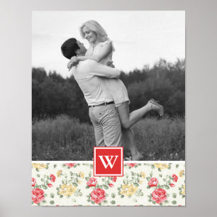 Rosa ros Elegant Tapet   Foto med Monogram Poster