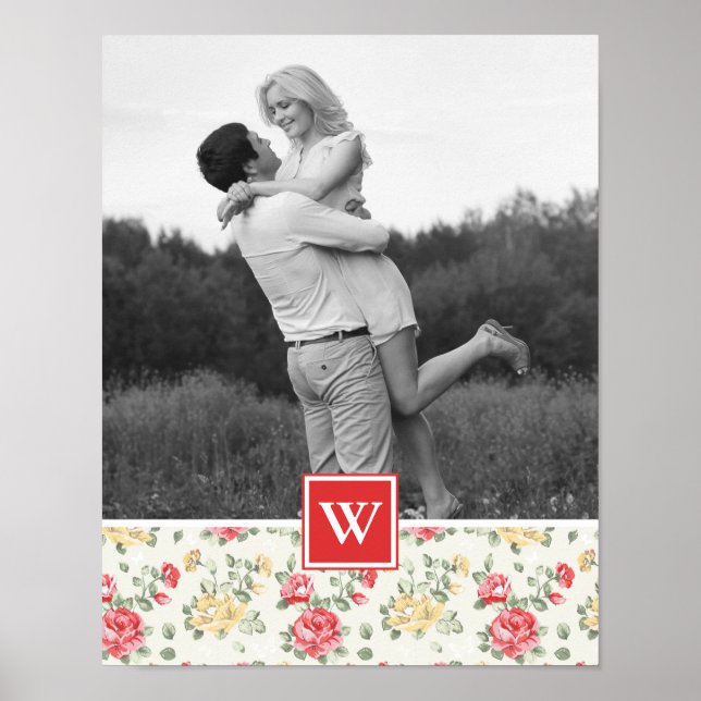 Rosa ros Elegant Tapet | Foto med Monogram Poster (Framsidan)