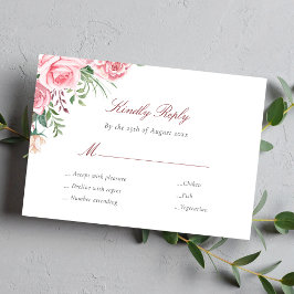 Rosa ros elegant val av måltid bröllop OSA kort