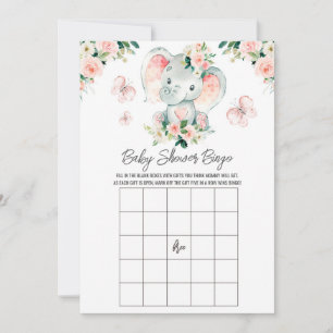 Rosa ros Elephant Baby Namn Baby Shower Bingo Inbjudningar