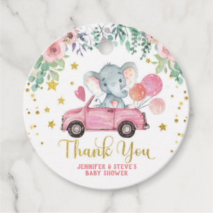 Rosa ros Elephant Drive through Baby Shower Gåvor Etiketter